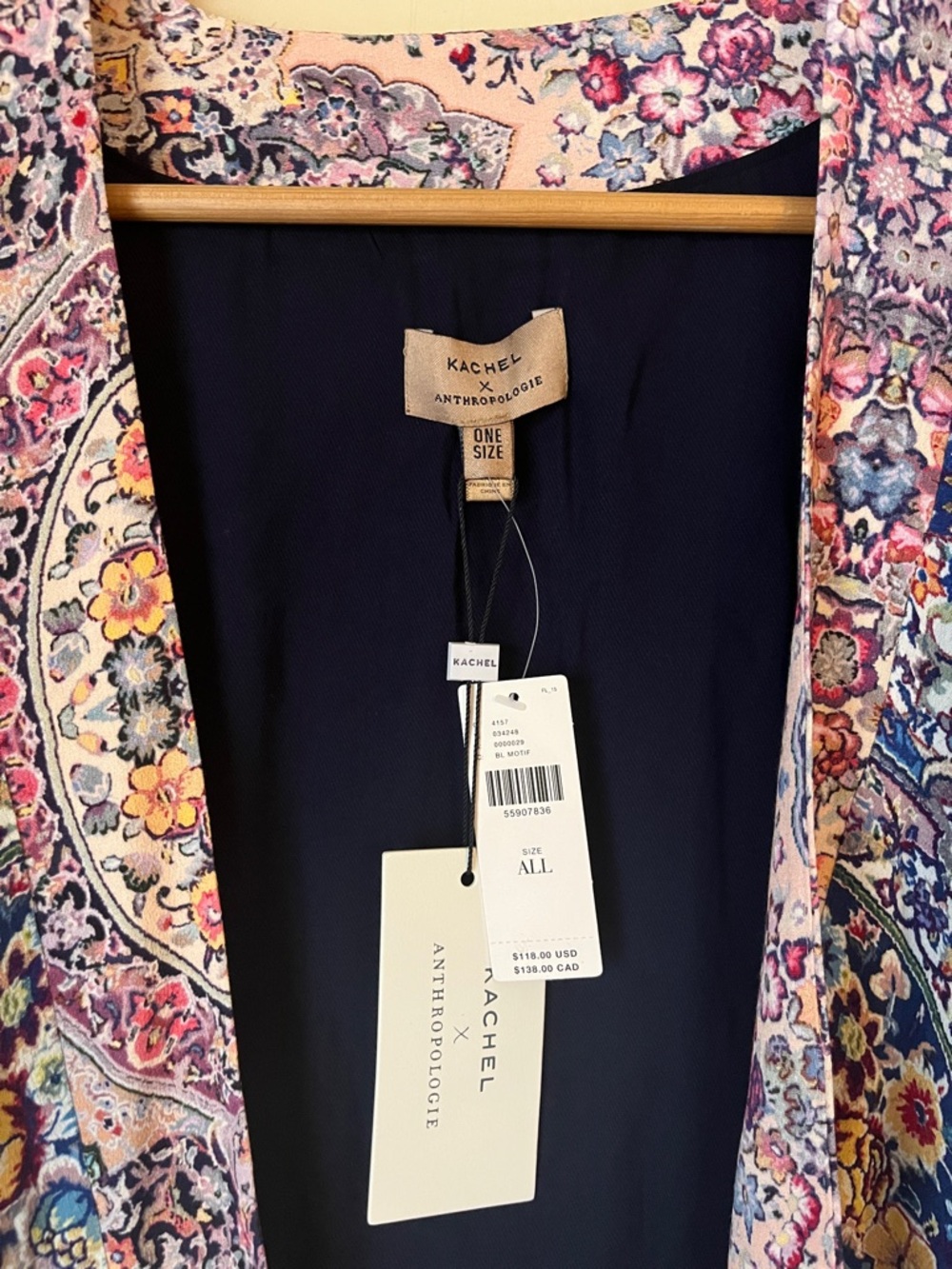 Anthropologie Navy Floral Paisley Kimono - Picture 2 of 6
